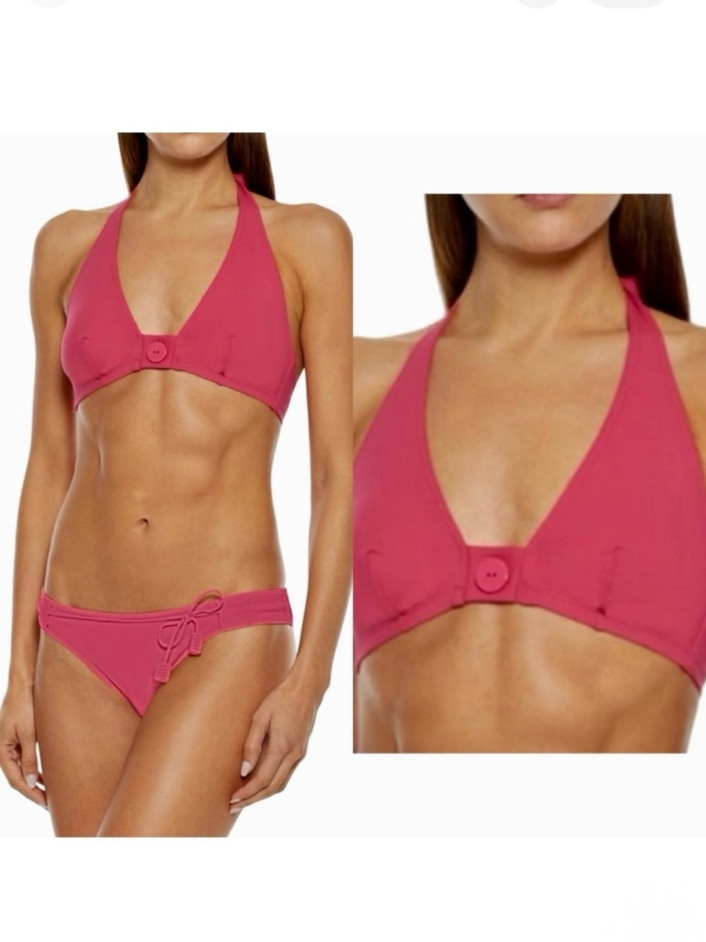NWT ERES “Pop Roller” Button Detailed Halter Bikini Top Fuchsia Pink Full Cup